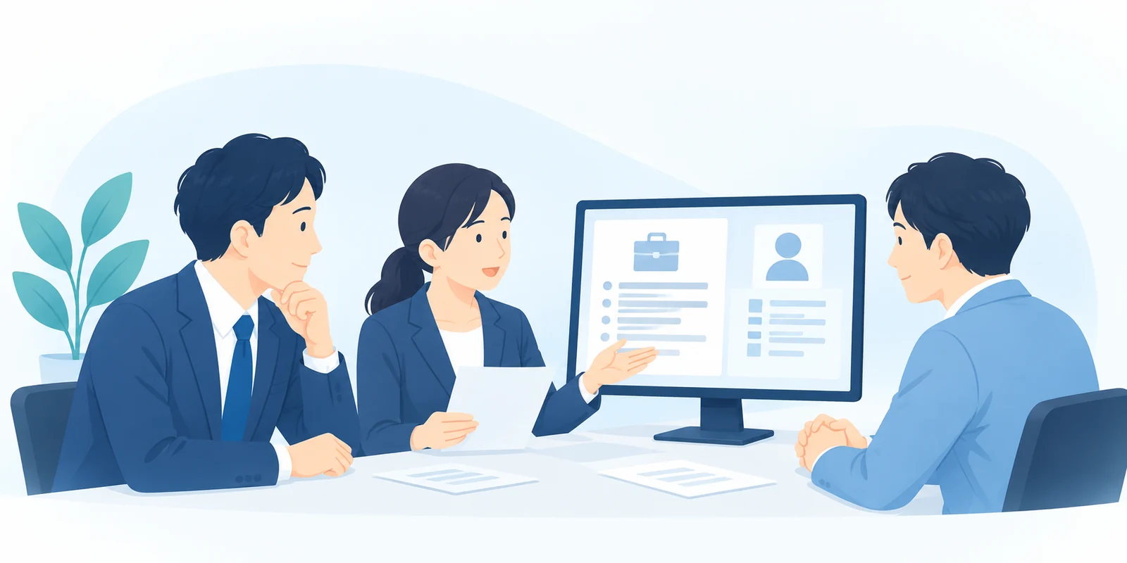 企業・ReCU・候補者の三者が採用条件や考え方を整理するイラスト